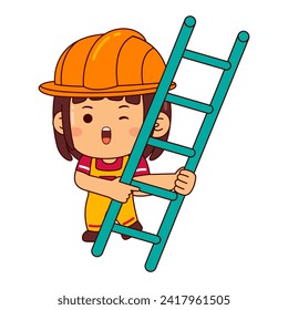 cute builder girl cartoon character
