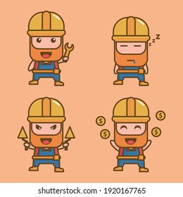 cute builder kawaii mascot logo character