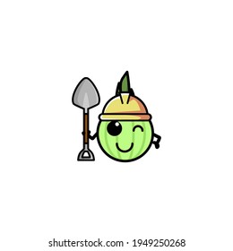 Cute Builder  Onion Cartoon Character Vector Illustration Design. Outline, Cute, Funny Style. Recomended For Children Book, Cover Book, And Other.