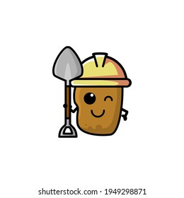 Cute Builder Potato Cartoon Character Vector Illustration Design. Outline, Cute, Funny Style. Recomended For Children Book, Cover Book, And Other.