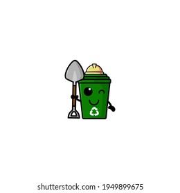 Diseño de la ilustración de vectores de caracteres de la papelera de Cute Builder. Contorno, Cuto, Divertido Estilo. Recomendado Para Los Niños: Libro, Portada Y Otros.