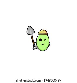 Cute Builder White Radish Cartoon Character Vector Illustration Design. Outline, Cute, Funny Style. Recomended For Children Book, Cover Book, And Other.