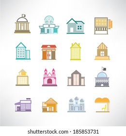 cute building icons set