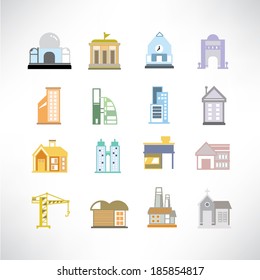 cute building icons set
