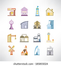 cute building icons set
