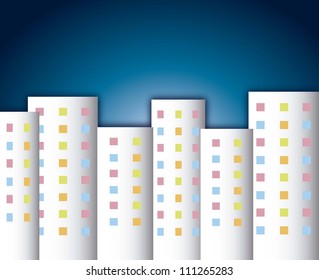 cute buildings over night background. vector illustration