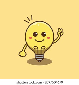 Carácter Bombilla Cuta Con Piss Pose. Ilustración Vectorial De Bombilla Con Estilo De Dibujo. Excelente Para La Educación, Etiquetas, Páginas De Aterrizaje Web, Folletos, Mascotas, Iconos, Estacionería Y Más.