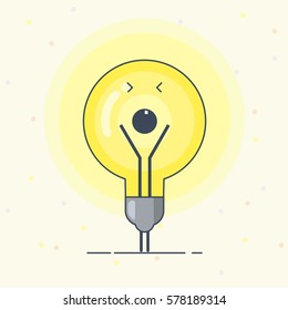 Cute Bulb icon with emotions on face. Premium funny cartoon lightbulb, simple vector isolated illustration.