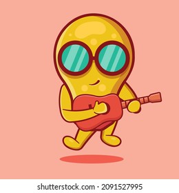 cute bulb lamp character mascot playing guitar isolated cartoon in flat style