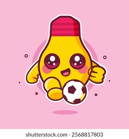 cute bulb lamp character mascot playing football isolated cartoon
