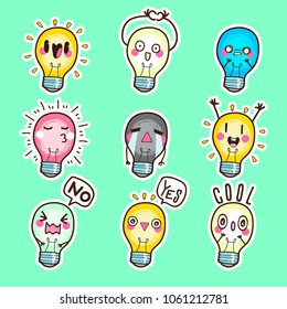 cute bulb vector sticker, lamp emoticon