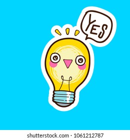 cute bulb vector sticker, lamp emoticon