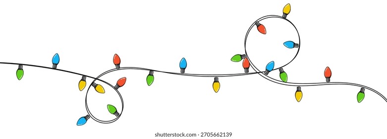 Cute bulbs on a string. Hanging light bulbs. Colorful light bulbs for decoration. Lights garland. Lights string decoration. Vector illustration