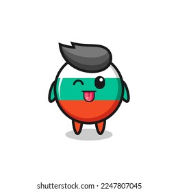 cute bulgaria flag badge character in sweet expression while sticking out her tongue , cute style design for t shirt, sticker, logo element
