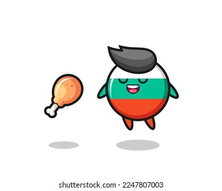 cute bulgaria flag badge floating and tempted because of fried chicken , cute style design for t shirt, sticker, logo element