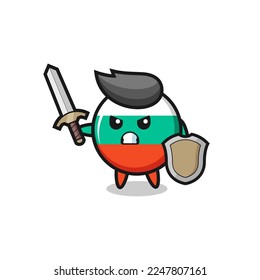 cute bulgaria flag badge soldier fighting with sword and shield , cute style design for t shirt, sticker, logo element