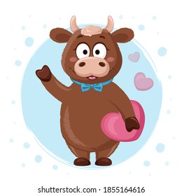 Cute bull with bow and heart