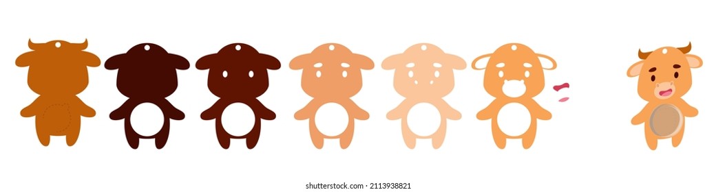 Cute bull candy ornament. Layered paper decoration treat holder for dome. Hanger for sweets, candy for birthday, baby shower, halloween, christmas. Print, cut out, glue. Vector stock illustration