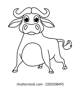 Cute bull cartoon coloring page illustration vector. For kids coloring book.
