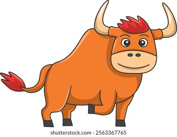 Cute bull cartoon. Flat vector illustration. Wild life animals. Cute animal on white background