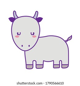 Cute bull cartoon line and fill style icon design, Animal zoo life nature and character theme Vector illustration