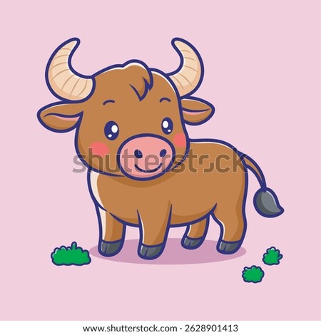 Cute Bull Cartoon Vector Icon Illustration. Animal Nature Icon Concept Isolated Premium Vector. Flat Cartoon Style