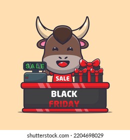 cute bull with cashier table in black friday