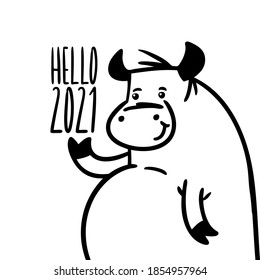 Cute bull. Cow doodle character. Vector hand drawn illustration. isolated on a white background.