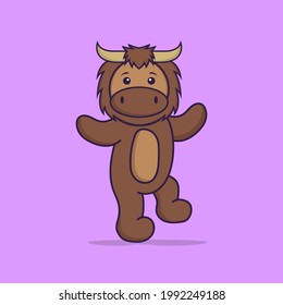Cute bull is dancing. Animal cartoon concept isolated. Can used for t-shirt, greeting card, invitation card or mascot.