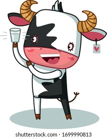 cute bull drinks water from a glass. two liters a day