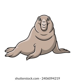Cute bull elephant seal cartoon on white background