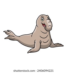 Cute bull elephant seal cartoon on white background