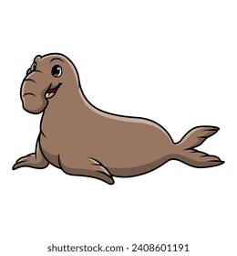 Cute bull elephant seal cartoon on white background