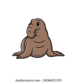 Cute bull elephant seal cartoon on white background