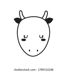 Cute bull face cartoon line style icon design, Animal zoo life nature and character theme Vector illustration