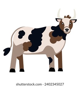 Cute bull, flat vector illustration. Cartoon style. Isolated on white background