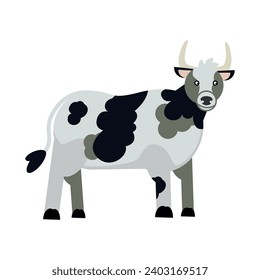 Cute bull, flat vector illustration. Cartoon style. Isolated on white background