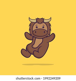 Cute bull is flying. Animal cartoon concept isolated. Can used for t-shirt, greeting card, invitation card or mascot.