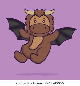 Cute bull is flying with wings. Animal cartoon concept isolated. Can used for t-shirt, greeting card, invitation card or mascot