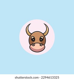 Cute bull head face cartoon illustration