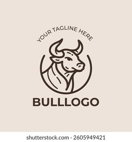 Cute bull logo, linear style cow emblem, vector illustration