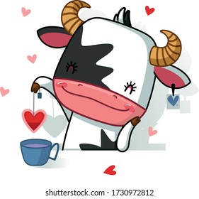 cute bull makes love / vector