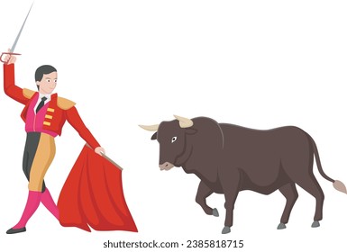 Cute bull and matador cartoon