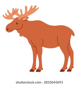 Cute bull moose profile vector illustration. Flat design woodland elk animal with large antlers isolated on white background. Beautiful for Canadian and Scandinavian nature designs