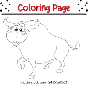 cute bull cute mouse coloring page for kids. Black and white vector animals for coloring book