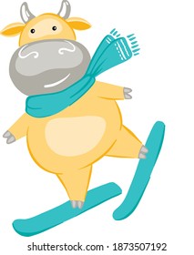 cute bull on the slopes, the Symbol of the year