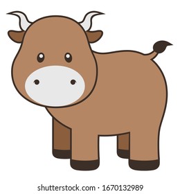 Cute Bull with Outline Vector Illustration on White