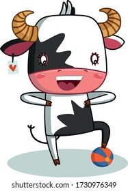 Cute bull is playing football. sport