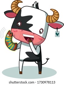cute bull with puppet in hands