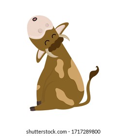 Cute bull sits and sings. Vector illustration for your design